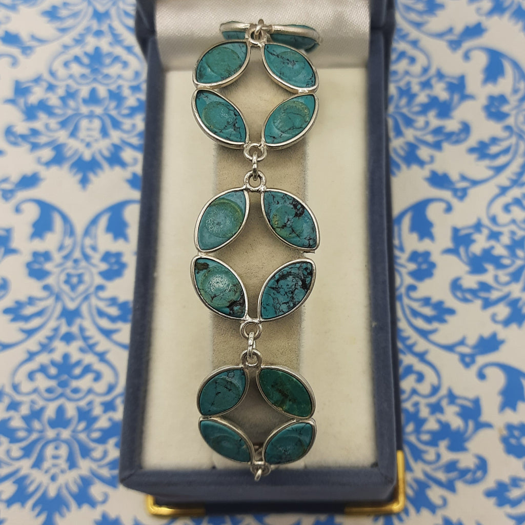 925 Silver Turquoise Marquise Cabochon Bracelet – Handmade Natural Gemstone Jewelry