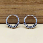 Handcrafted 925 Sterling Silver Bali Hoop Earrings Tribal Wire Wrap