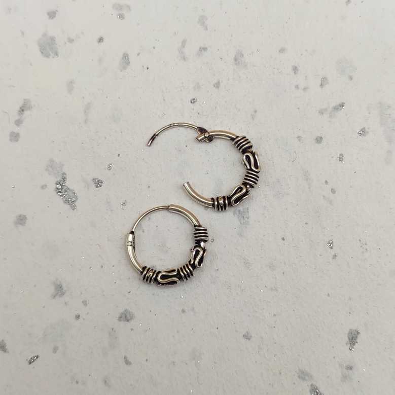 Handcrafted 925 Sterling Silver Bali Hoop Earrings Tribal Wire Wrap