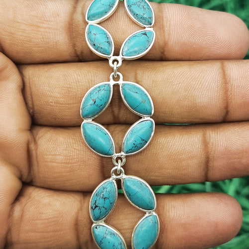 925 Silver Turquoise Marquise Cabochon Bracelet – Handmade Natural Gemstone Jewelry