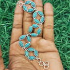 925 Silver Turquoise Marquise Cabochon Bracelet – Handmade Natural Gemstone Jewelry