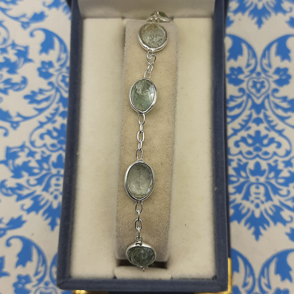 Handmade 925 Sterling Silver Aquamarine Bracelet Oval Shape Gemstone Jewelry