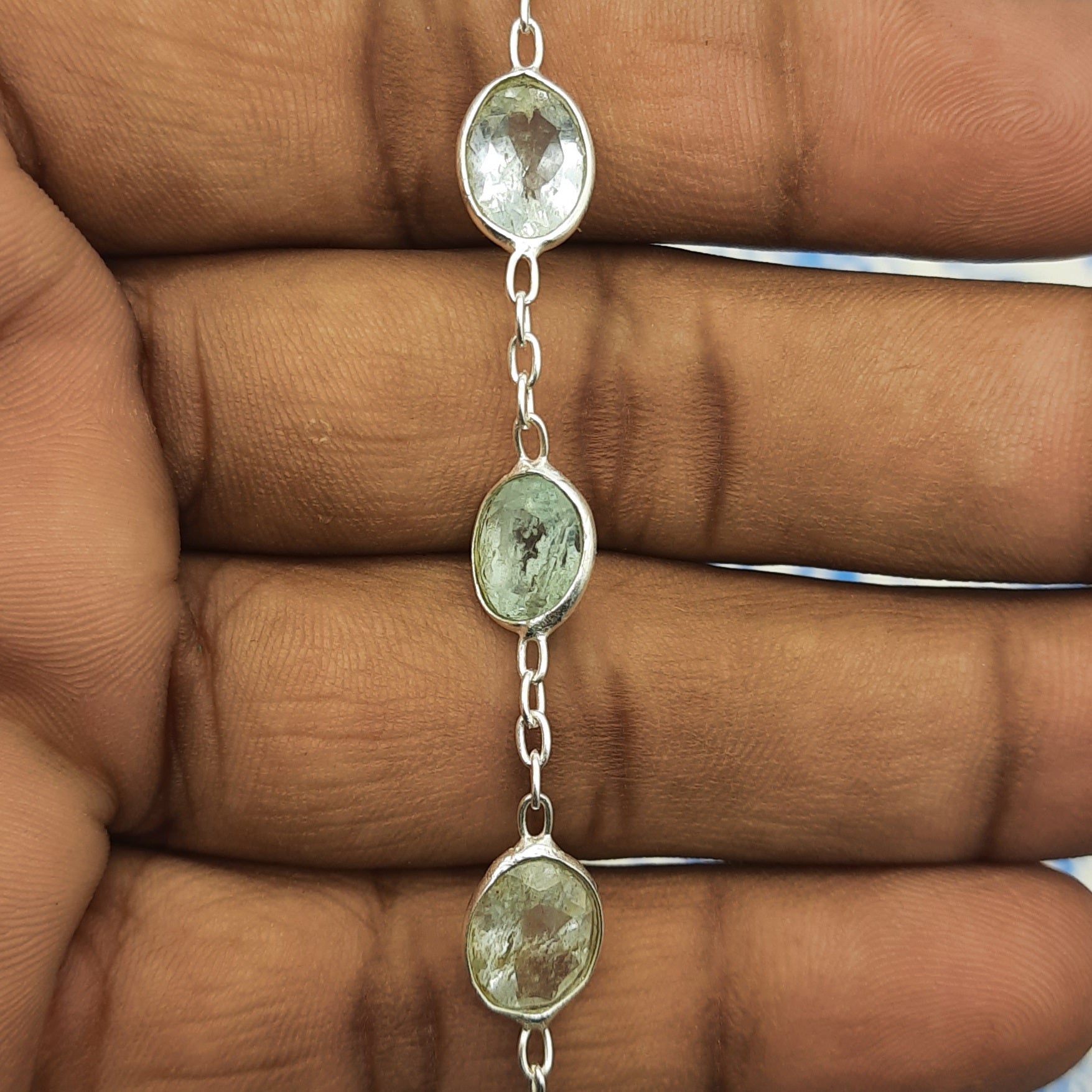 Handmade 925 Sterling Silver Aquamarine Bracelet Oval Shape Gemstone Jewelry
