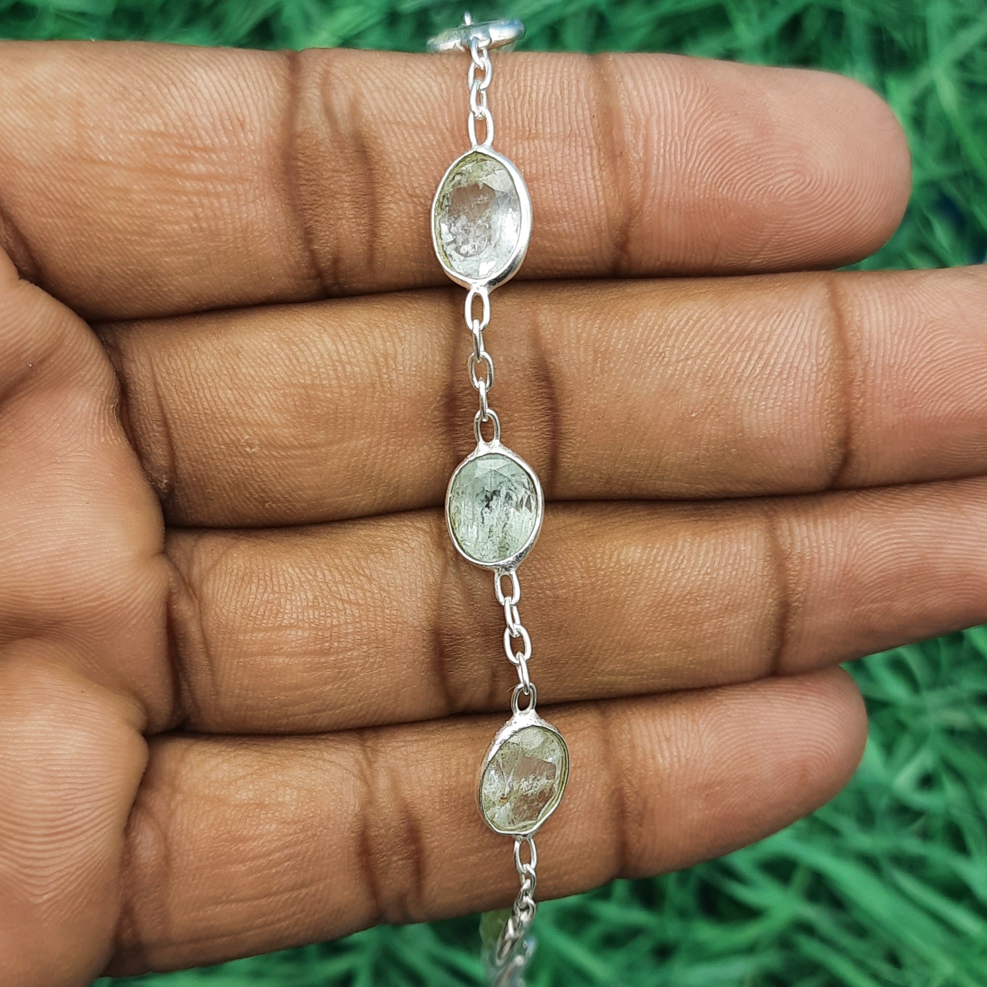 Handmade 925 Sterling Silver Aquamarine Bracelet Oval Shape Gemstone Jewelry
