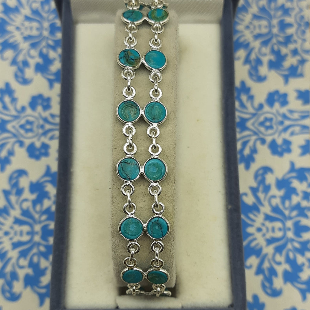 925 Silver Turquoise Round Cabochon Bracelet – Handmade Natural Gemstone Jewelry