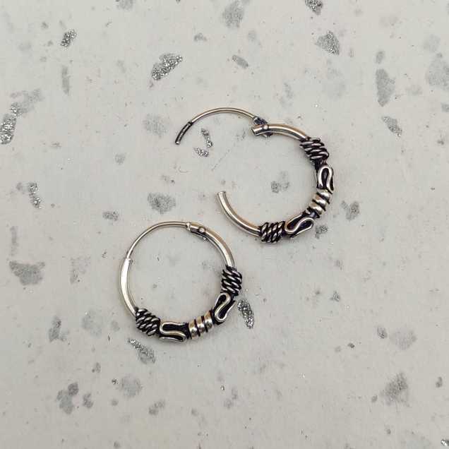 925 Sterling Silver Oxidized Hoop Earrings with Wrapped Wire Design