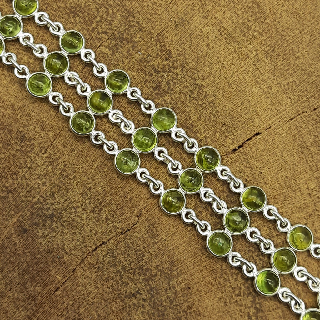 Peridot Round Shape Gemstone Bracelet 925 Sterling Silver Handmade Minimal Style