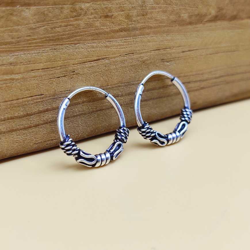 925 Sterling Silver Oxidized Hoop Earrings with Wrapped Wire Design