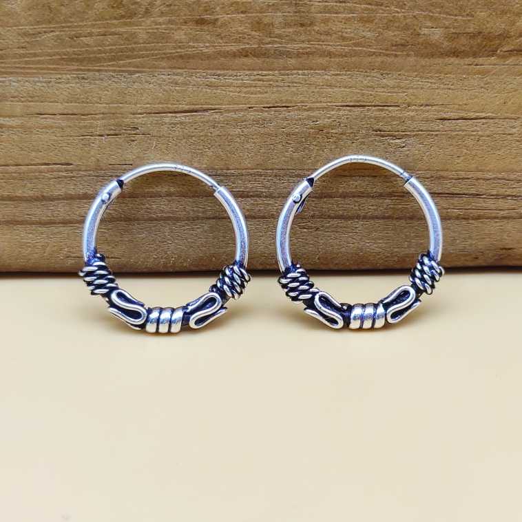 925 Sterling Silver Oxidized Hoop Earrings with Wrapped Wire Design