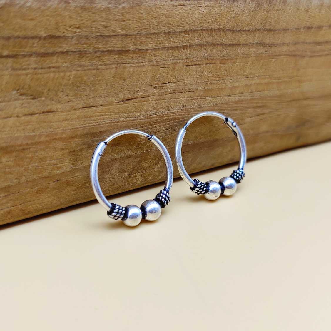 Handmade 925 Sterling Silver Artisan Hoop Earrings Ethnic Design