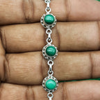 Handmade Sterling Silver 925 Malachite Round Shape Bracelet Elegant Gemstone Design