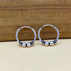 Handmade 925 Sterling Silver Artisan Hoop Earrings Ethnic Design