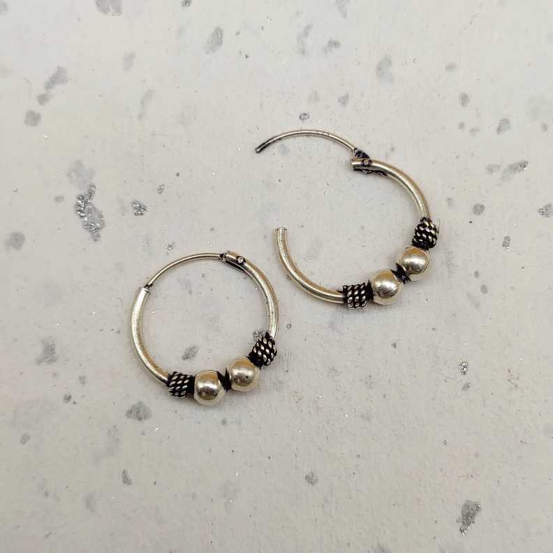 Handmade 925 Sterling Silver Artisan Hoop Earrings Ethnic Design