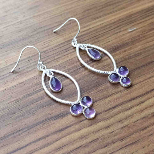 Amethyst 925 Sterling Silver Round & Drop Gemstone Earrings