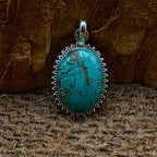 Tibetan Turquoise Handmade 925 Silver Oval Pendant