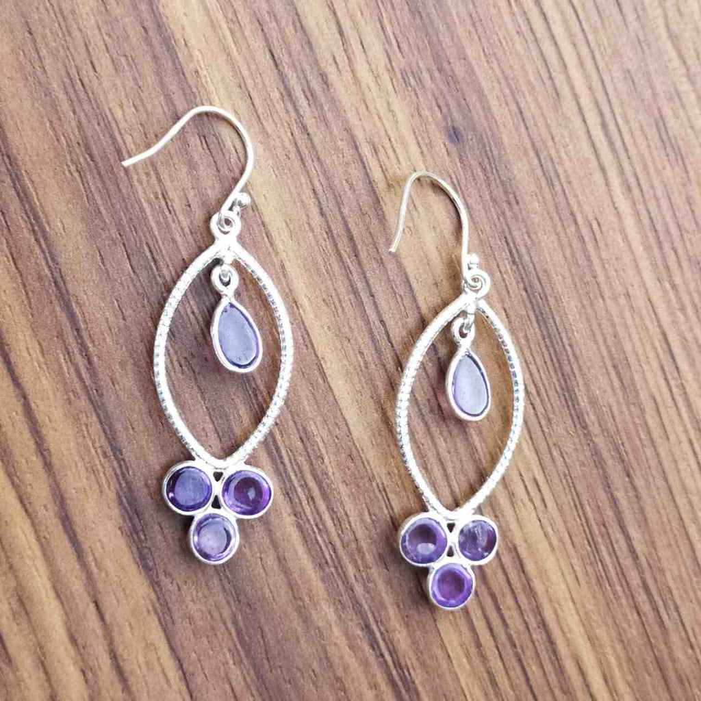 Amethyst 925 Sterling Silver Round & Drop Gemstone Earrings