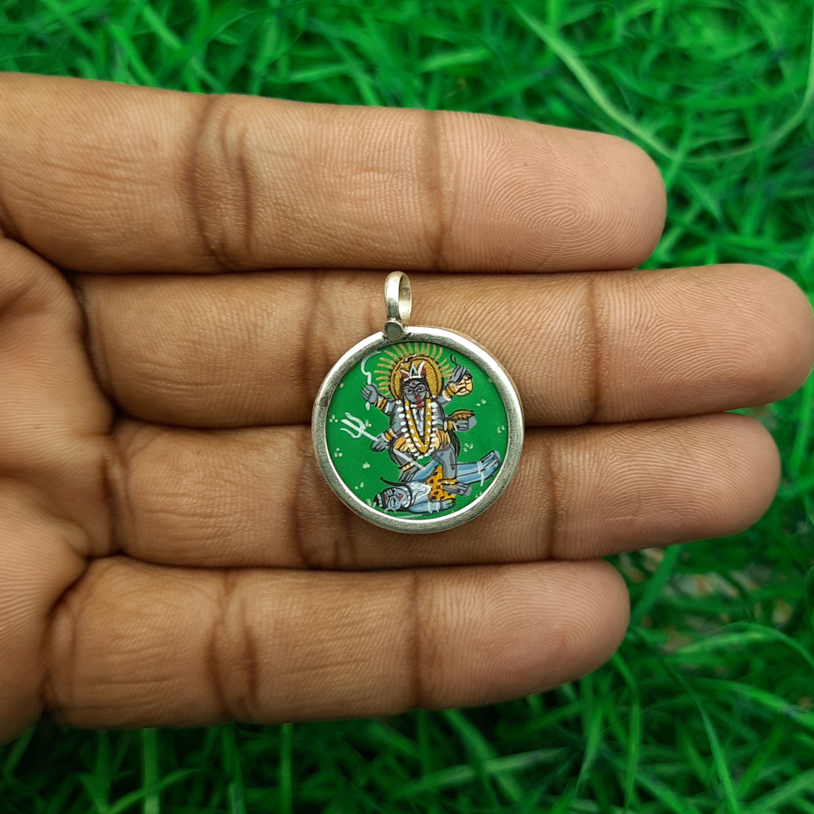 Goddess Kali Hand-Painted Pendant in 925 Sterling Silver – Powerful Divine Jewelry