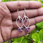 Amethyst 925 Sterling Silver Round & Drop Gemstone Earrings