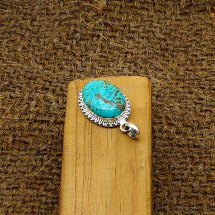 Tibetan Turquoise Handmade 925 Silver Oval Pendant