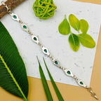 Artisan Crafted Drop Shape Malachite Gemstone Silver Link Bracelet