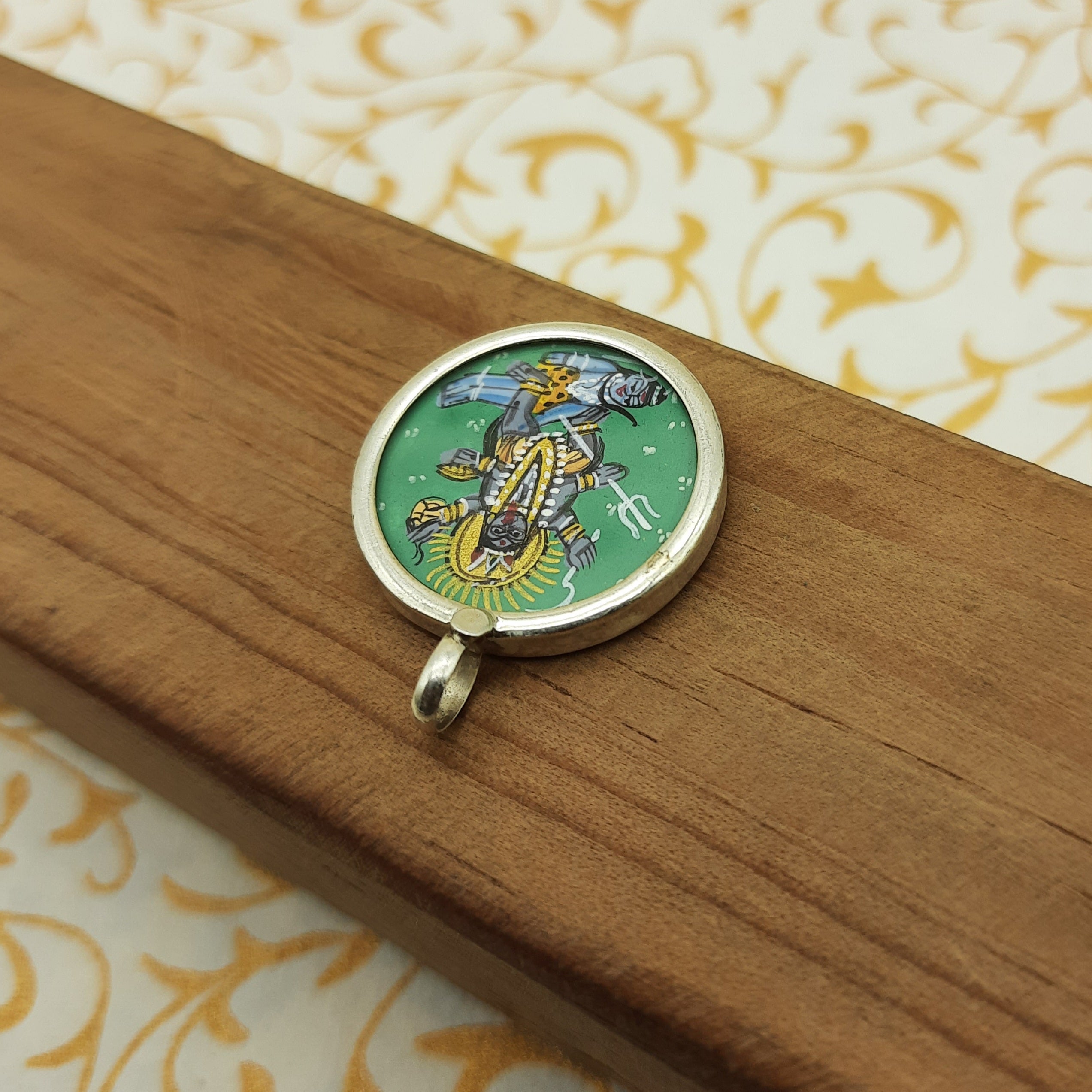 Goddess Kali Hand-Painted Pendant in 925 Sterling Silver – Powerful Divine Jewelry