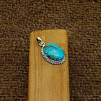 Tibetan Turquoise Handmade 925 Silver Oval Pendant