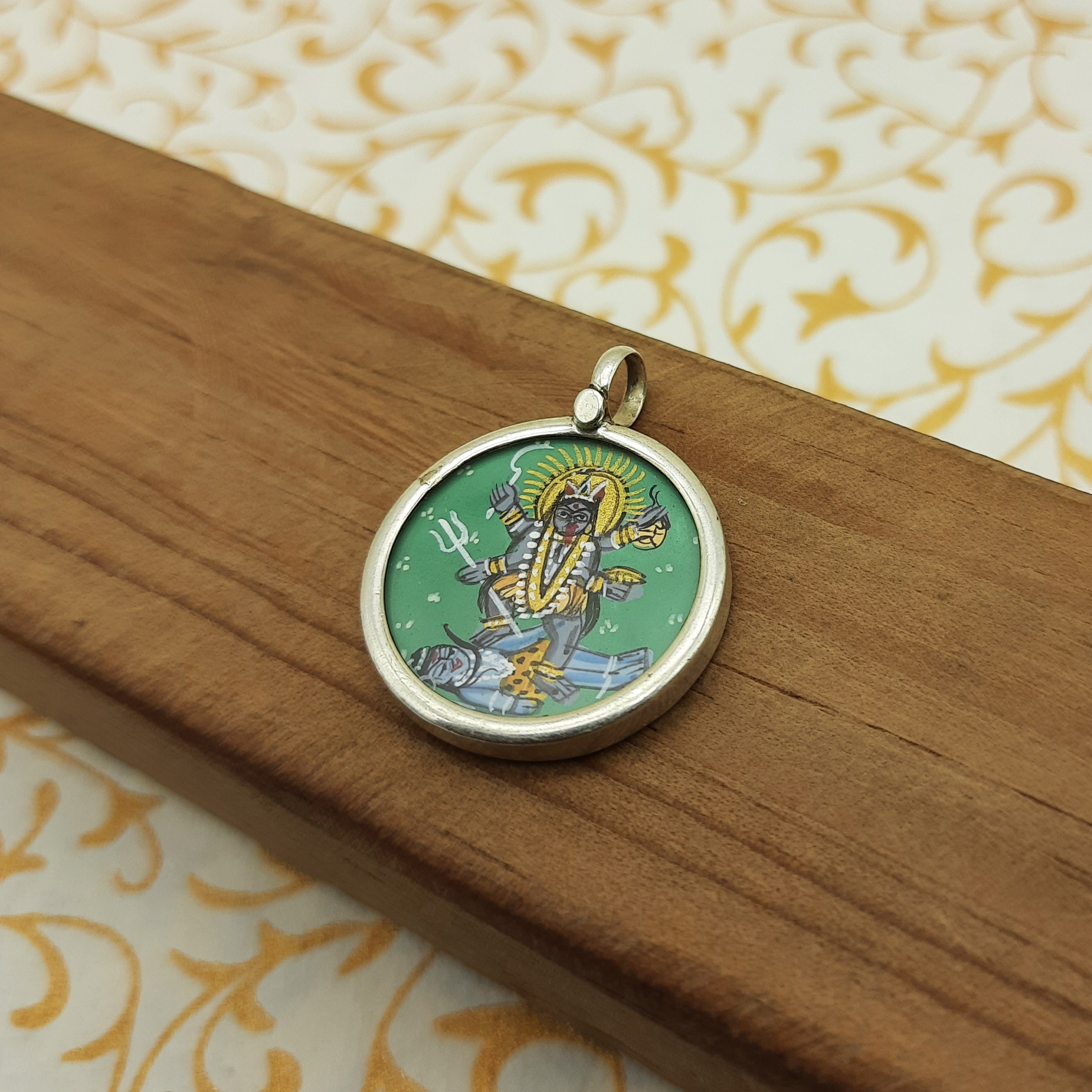Goddess Kali Hand-Painted Pendant in 925 Sterling Silver – Powerful Divine Jewelry