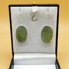 Natural Prehnite Gemstone 925 Sterling Silver Dangle Earrings