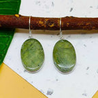 Natural Prehnite Gemstone 925 Sterling Silver Dangle Earrings