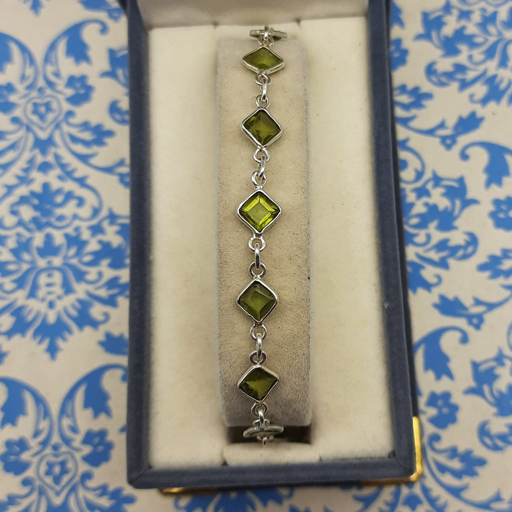 Peridot Bracelet Handmade 925 Sterling Silver Elegant Square Design