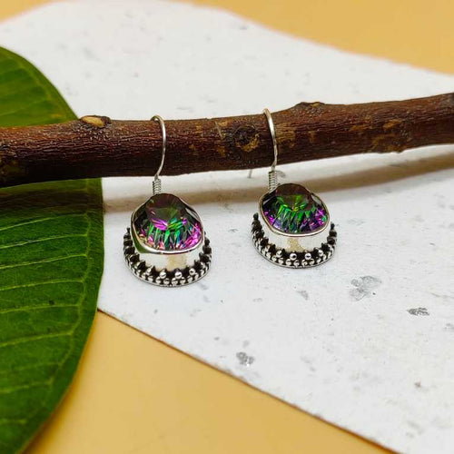 925 Sterling Silver Mystic Topaz Designer Hook Earrings