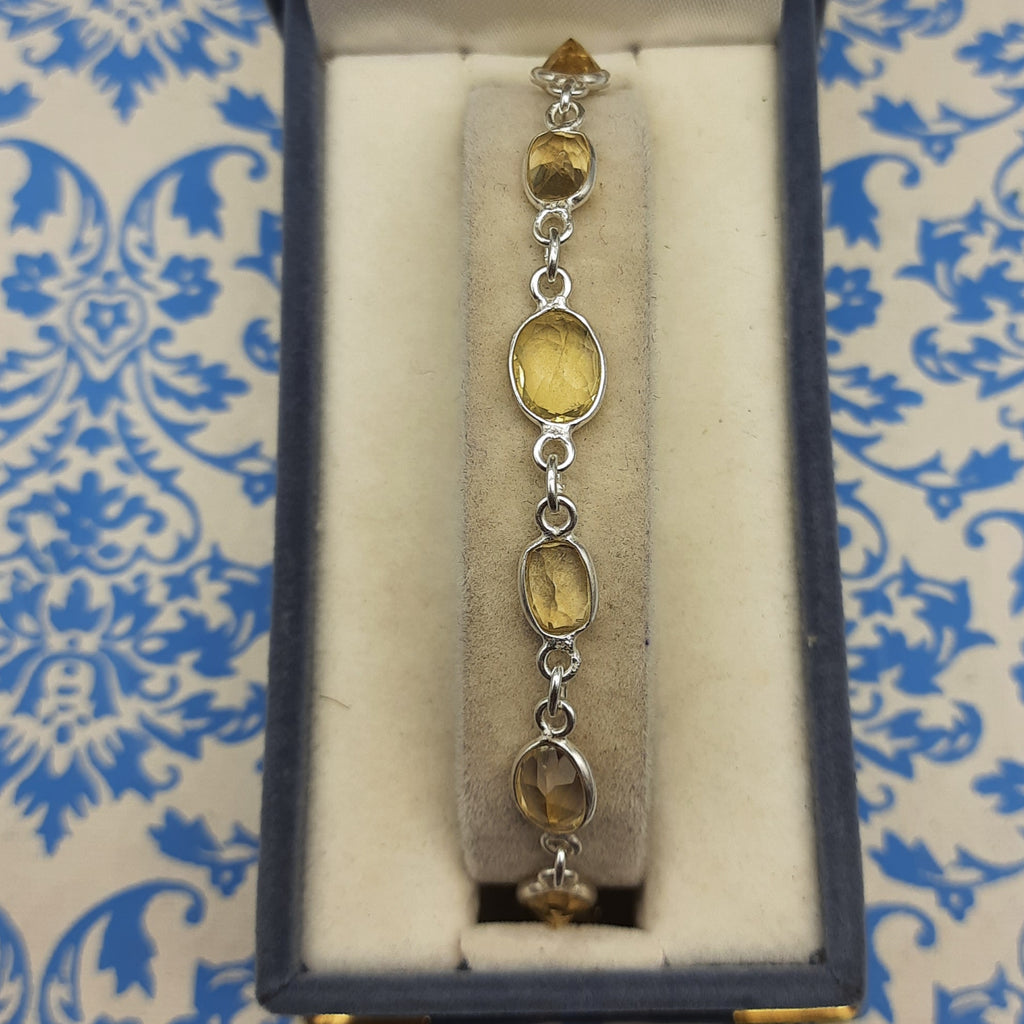 925 Sterling Silver Citrine Bracelet Handmade Fine Gemstone Link Jewelry