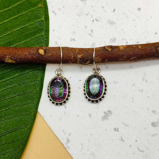 925 Sterling Silver Mystic Topaz Designer Hook Earrings