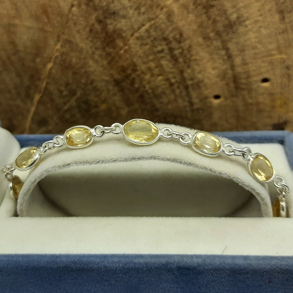 925 Sterling Silver Citrine Bracelet Handmade Fine Gemstone Link Jewelry