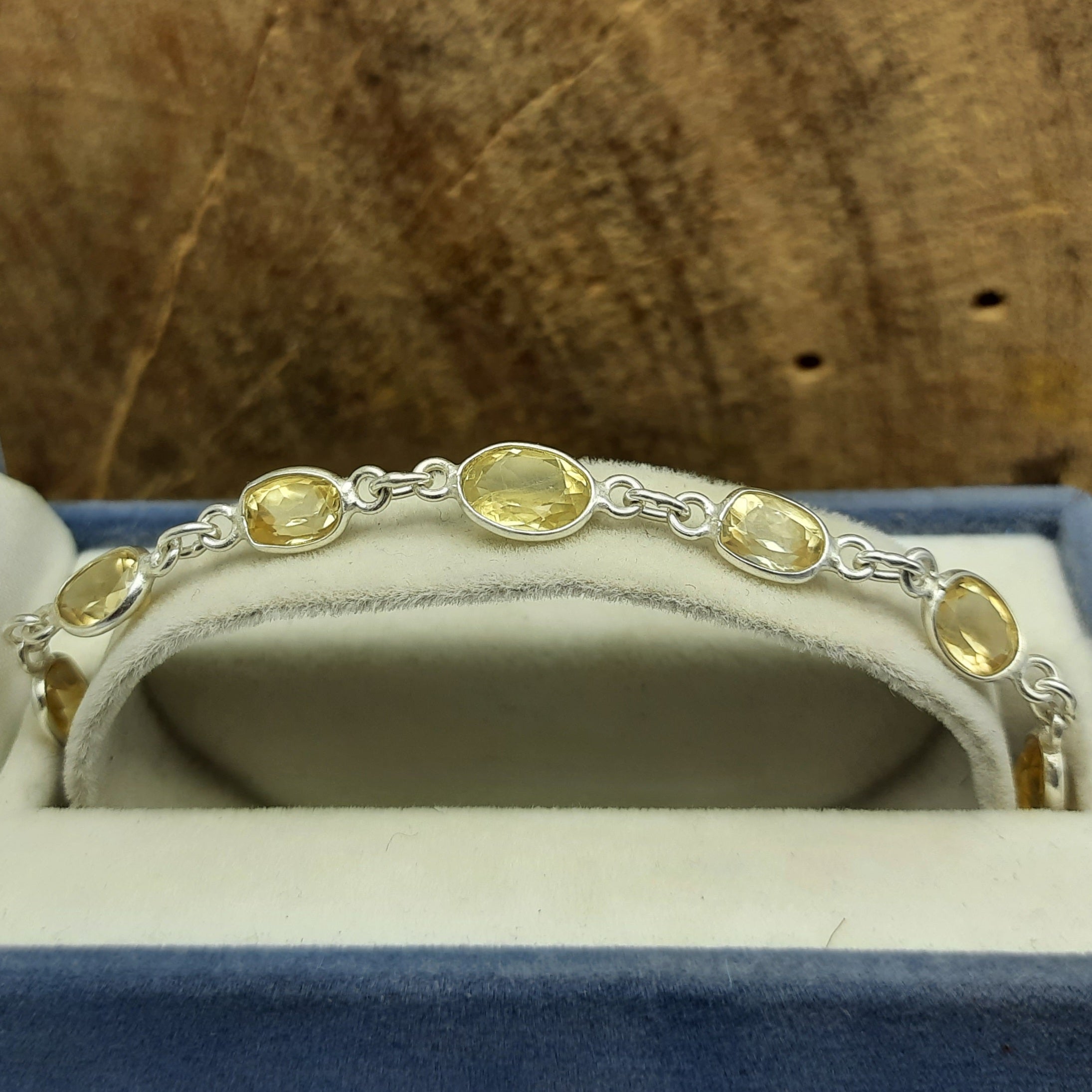 925 Sterling Silver Citrine Bracelet Handmade Fine Gemstone Link Jewelry
