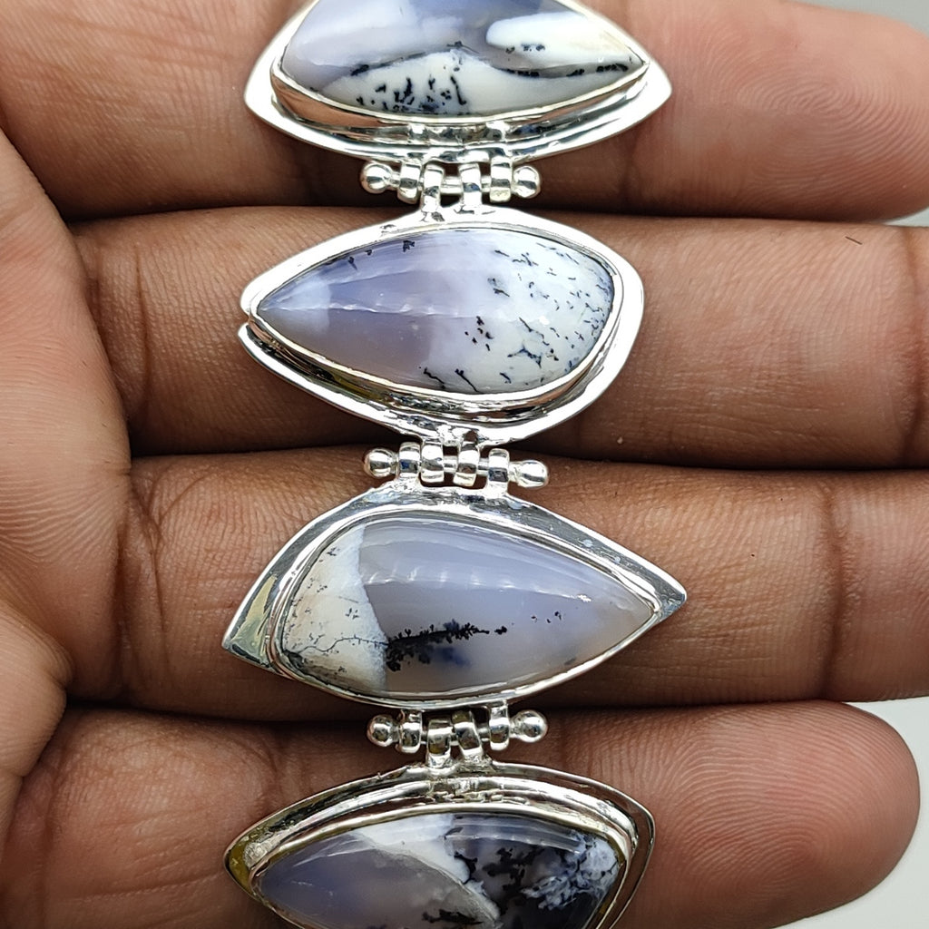 Genuine Dendritic Opal Chunky Bracelet Handmade 925 Sterling Silver  Jewelry