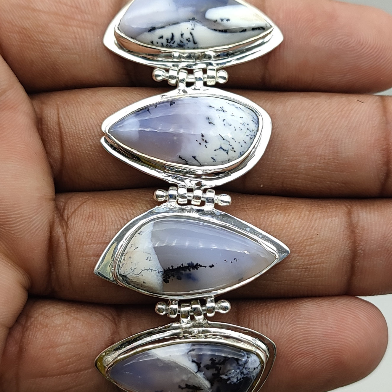 Genuine Dendritic Opal Chunky Bracelet Handmade 925 Sterling Silver  Jewelry