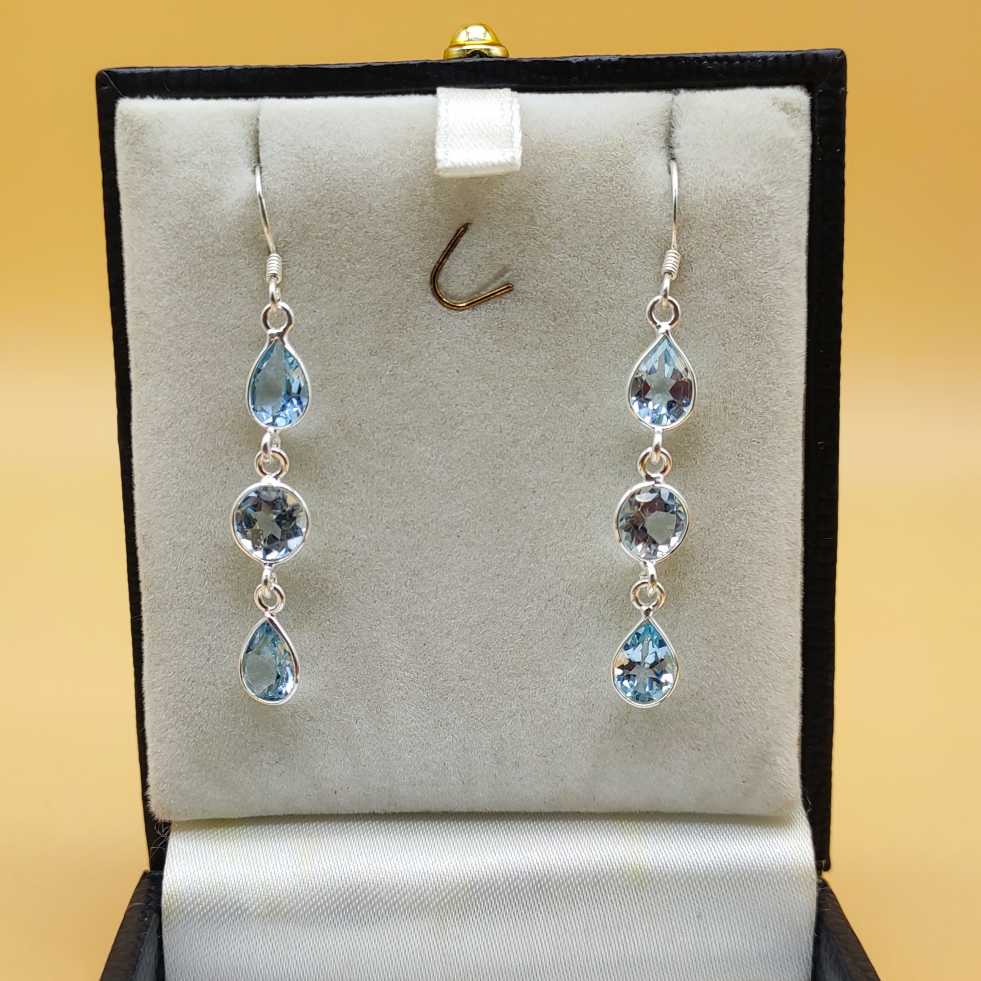Handmade Blue Topaz Dangler Earring In 925 Solid Sterling Silver