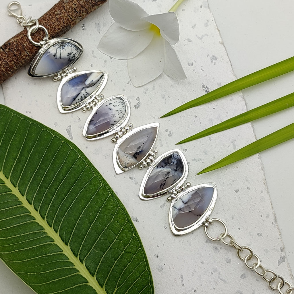 Genuine Dendritic Opal Chunky Bracelet Handmade 925 Sterling Silver  Jewelry