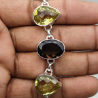 Handmade 925 Sterling Silver Lemon Topaz, Smoky Quartz Bracelet Elegant Multi Shape Design
