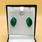 Natural Malachite Gemstone 925 Sterling Silver Dangle Earrings