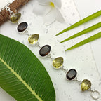 Handmade 925 Sterling Silver Lemon Topaz, Smoky Quartz Bracelet Elegant Multi Shape Design