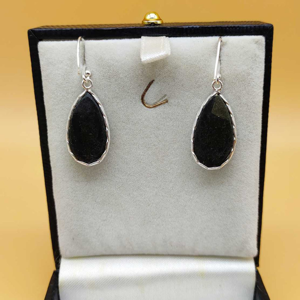 Natural Black Onyx Gemstone 925 Sterling Silver Dangle Earrings