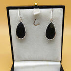 Natural Black Onyx Gemstone 925 Sterling Silver Dangle Earrings