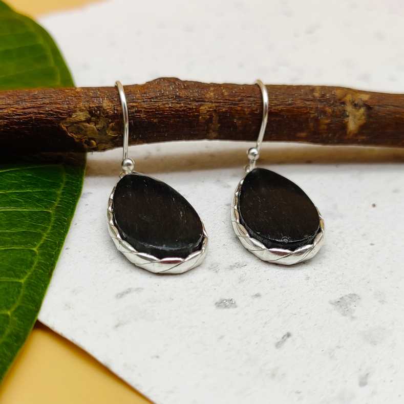 Natural Black Onyx Gemstone 925 Sterling Silver Dangle Earrings