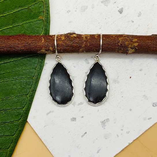 Natural Black Onyx Gemstone 925 Sterling Silver Dangle Earrings