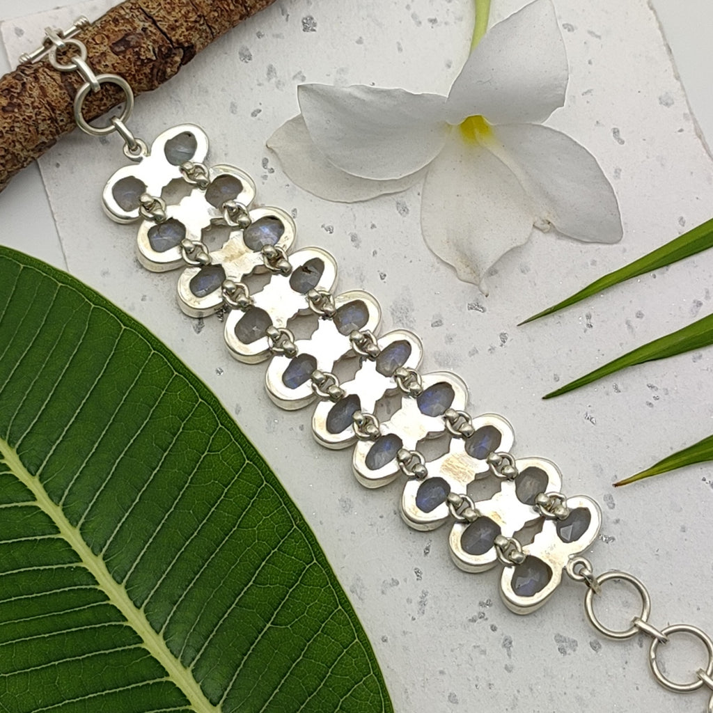 Natural Moonstone Chunky Bracelet Handmade 925 Sterling Silver Elegant Jewelry
