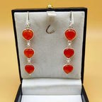 Heart Carnelian Cabochon 925 Sterling Silver Drop Earrings
