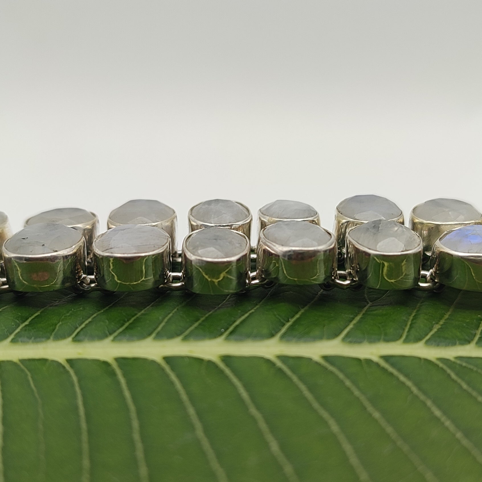 Natural Moonstone Chunky Bracelet Handmade 925 Sterling Silver Elegant Jewelry