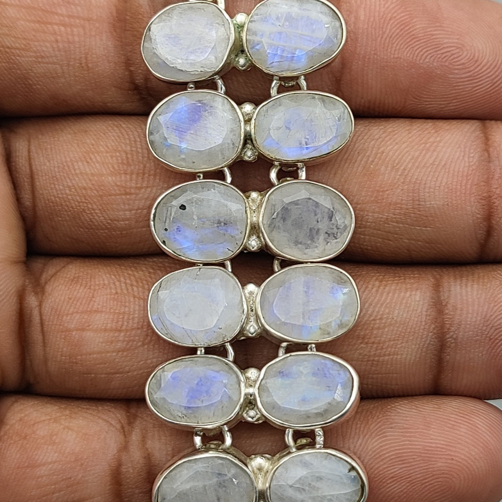 Natural Moonstone Chunky Bracelet Handmade 925 Sterling Silver Elegant Jewelry